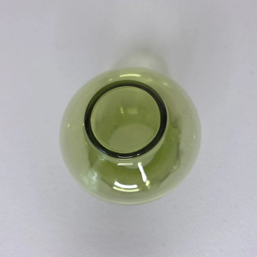 Vintage MCM Glass Bud Vase Small Green Ruffled Rim Hand Blown Home Decor